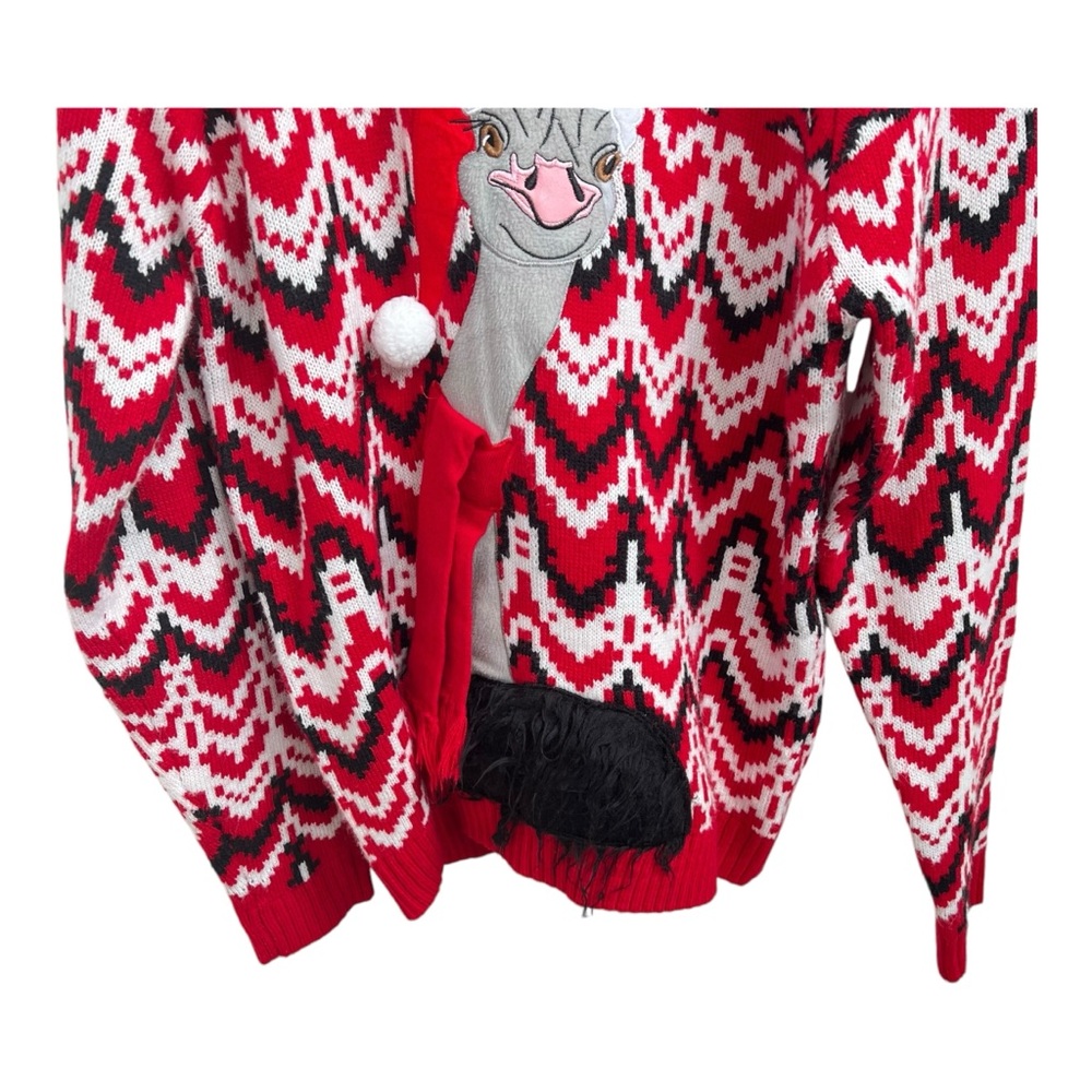 33 Degrees Ostrich Santa Scarf Ugly Christmas Sweater Red Knit - Picture 5 of 12